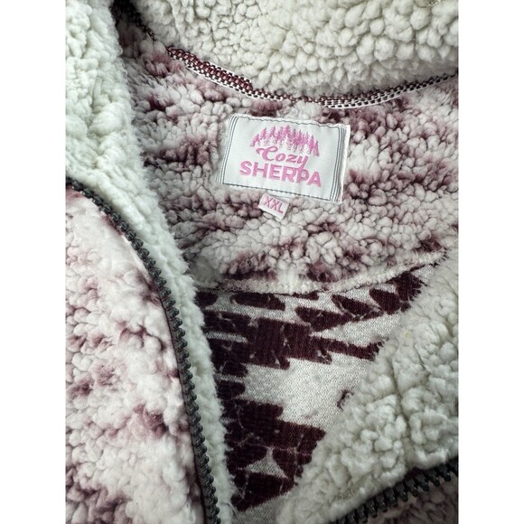 Cozy Sherpa Ikat Burgundy 1/4 Zip Pullover Sweatshirt XXL Cozy Casual Southwest - Picture 6 of 8